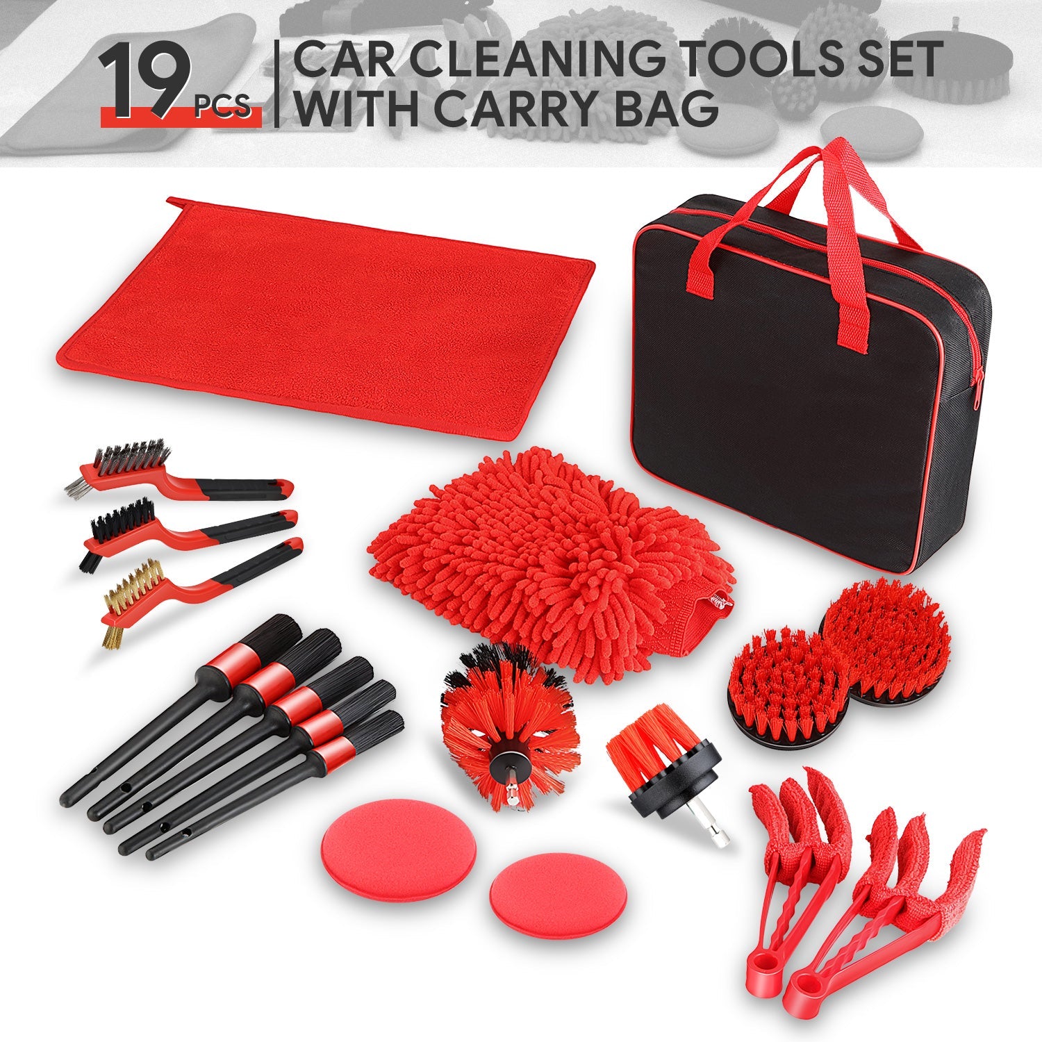 DNA Motoring, 19pcs Car Detailing/Cleaning Tool Set[A Variety Of Color Options]