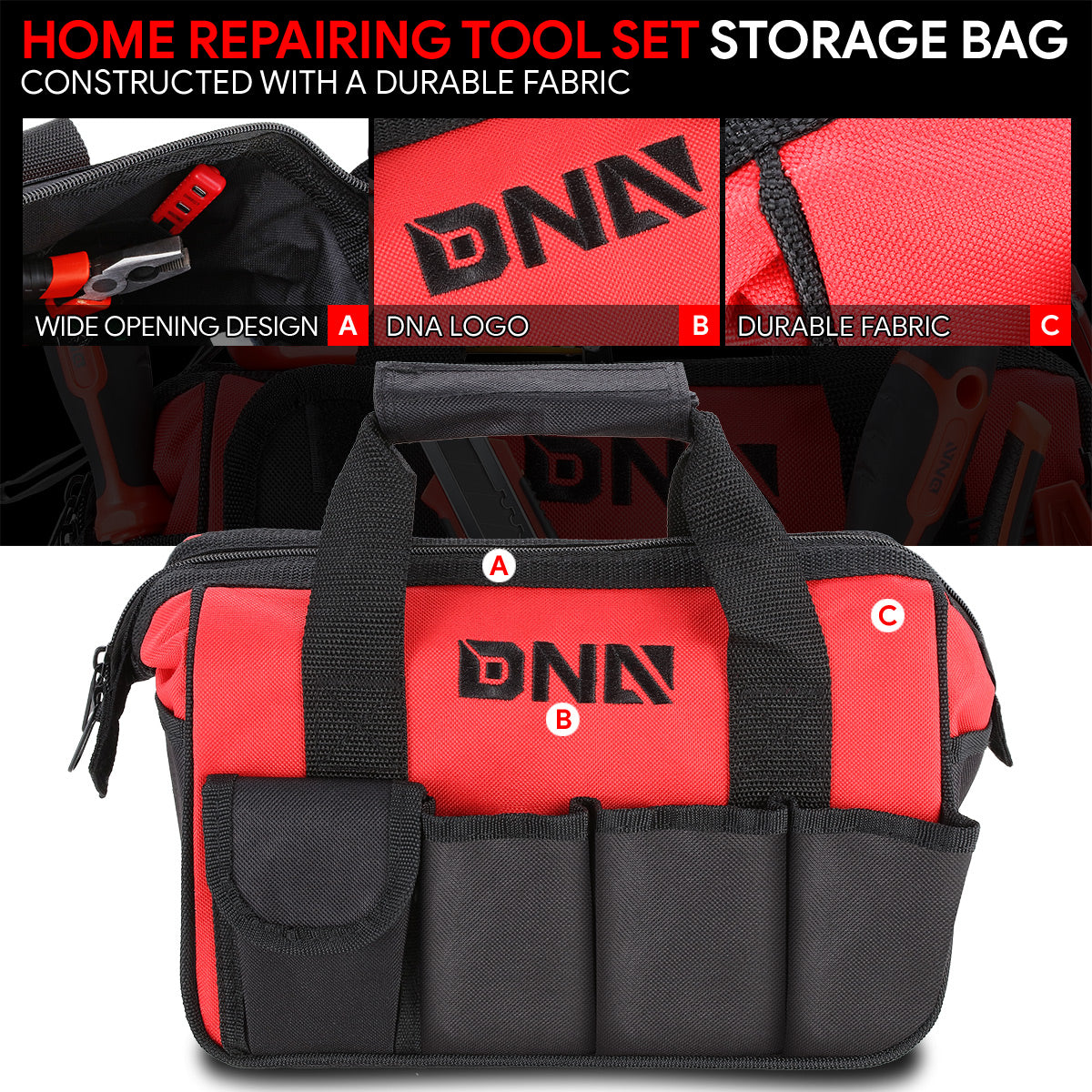 DNA Motoring, 19pcs Hand Tool Kit with Storage Bag