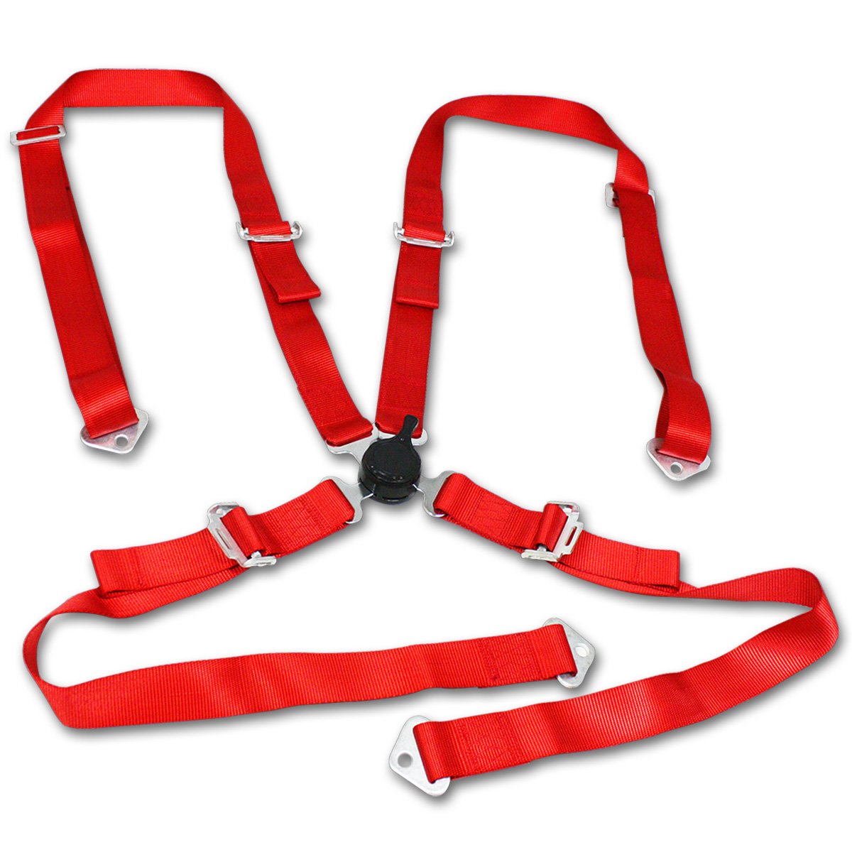 J2 Engineering, 2 in. W 4-Point Nylon Cam Lock Quick Release Racing Seat Belt - Red