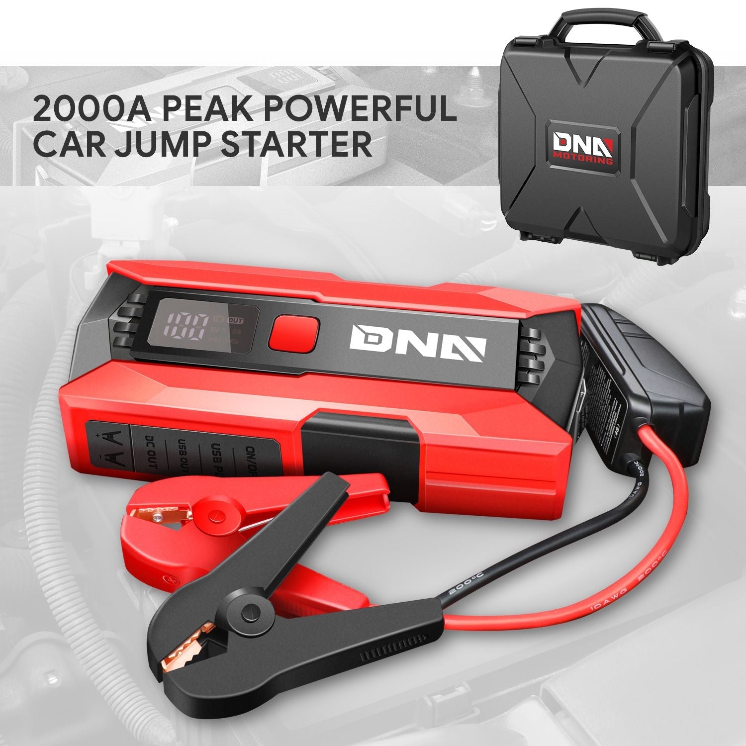 DNA Motoring, 2000 Peak Amp Car Battery Jump Starter