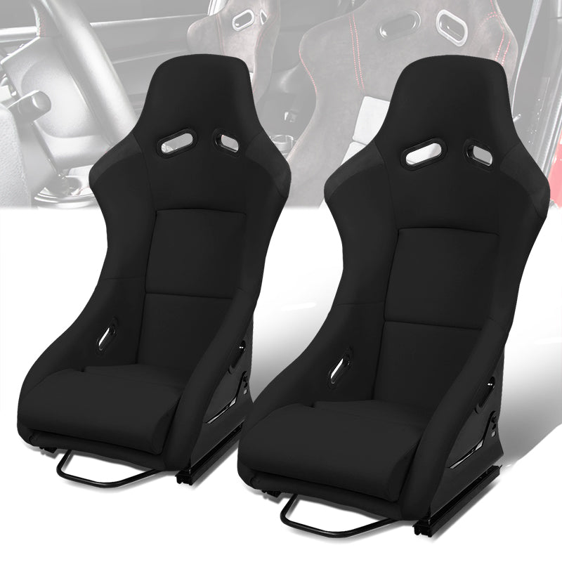 CAAP, 2Pcs Black Woven Fabric Fiberglass Fixed Position Racing Bucket Seats