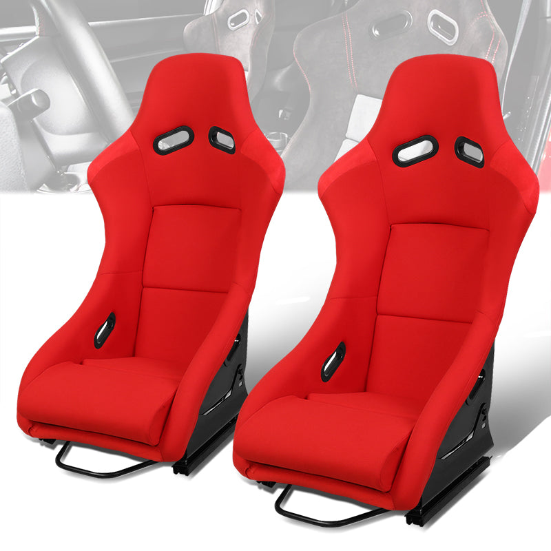 CAAP, 2Pcs Red Woven Fabric Fiberglass Fixed Position Racing Bucket Seats