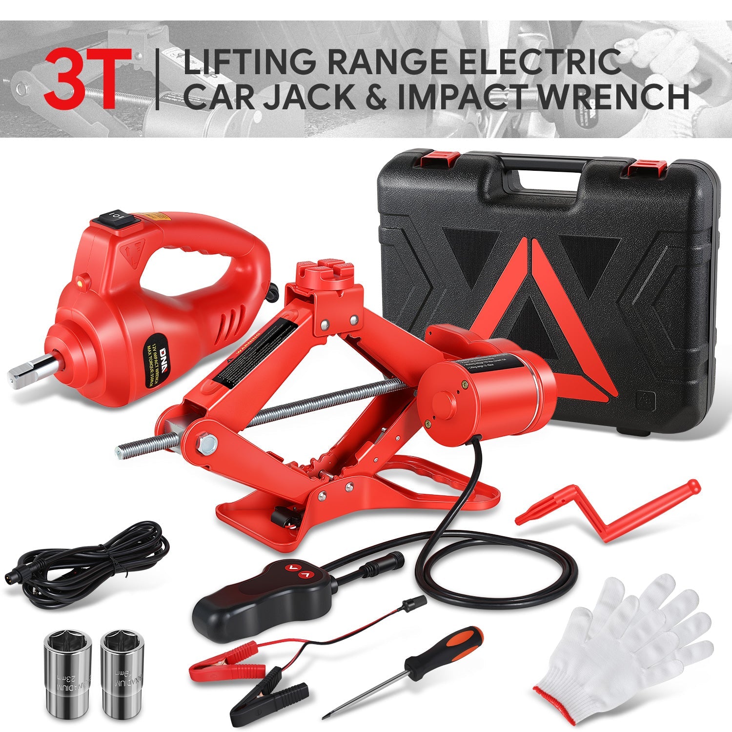 DNA Motoring, 3 Ton Electric Scissor Jack & Impact Wrench Set