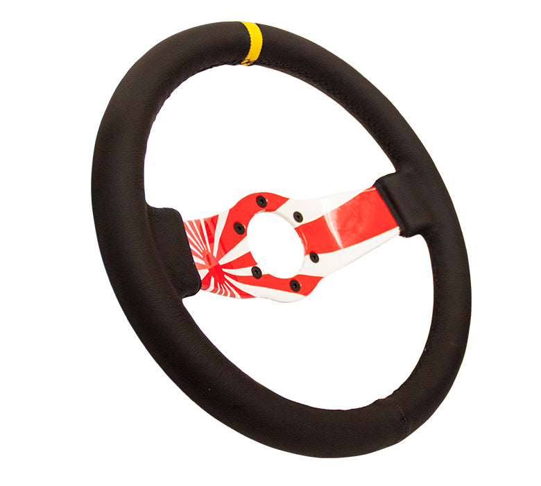 NRG Innovations, 310mm 1.5 in. Deep Dish Leather Grip Steering Wheel - RST-021R-FLAG-Y