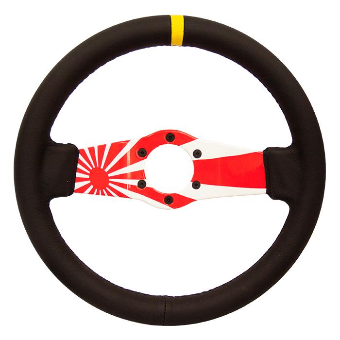 NRG Innovations, 310mm 1.5 in. Deep Dish Leather Grip Steering Wheel - RST-021R-FLAG-Y