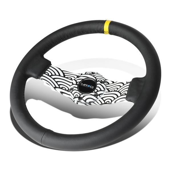 NRG Innovations, 310mm 1.5 in. Deep Dish Leather Grip Steering Wheel - RST-021R-WAVE-Y