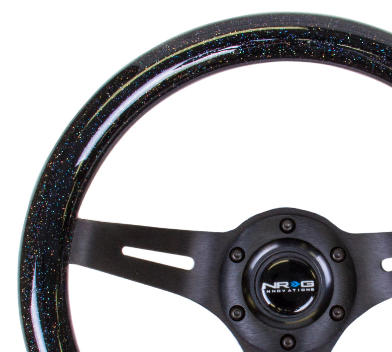 NRG Innovations, 310mm Galaxy Black Sparkled Wood Grain Steering Wheel - ST-310BSB-BK