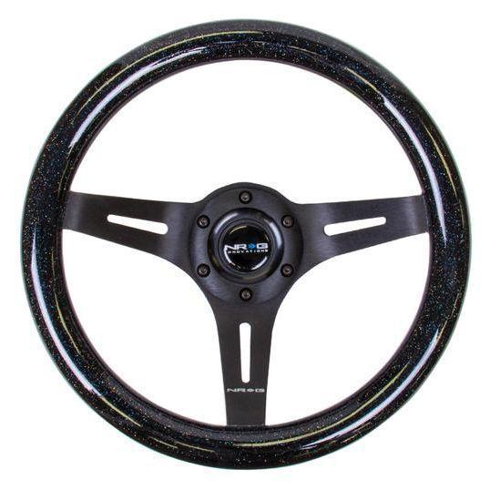 NRG Innovations, 310mm Galaxy Black Sparkled Wood Grain Steering Wheel - ST-310BSB-BK