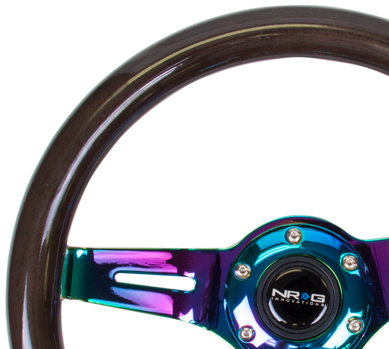 NRG Innovations, 310mm Neochrome Spoke Black Wood Grain Grip Steering Wheel - ST-310BK-MC