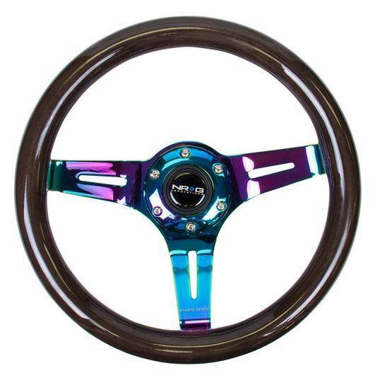 NRG Innovations, 310mm Neochrome Spoke Black Wood Grain Grip Steering Wheel - ST-310BK-MC