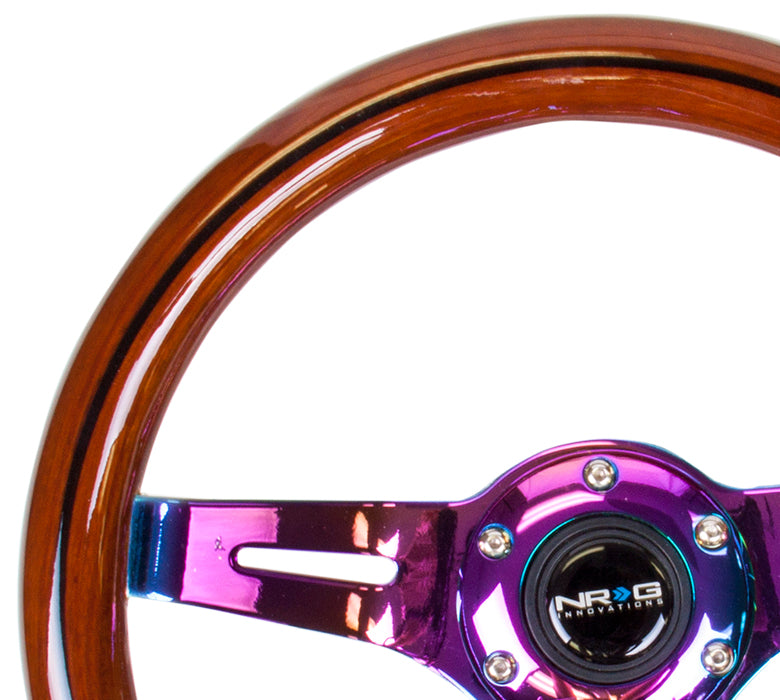 NRG Innovations, 310mm Neochrome Spoke Dark Wood Grain Grip Steering Wheel - ST-310BRB-BK