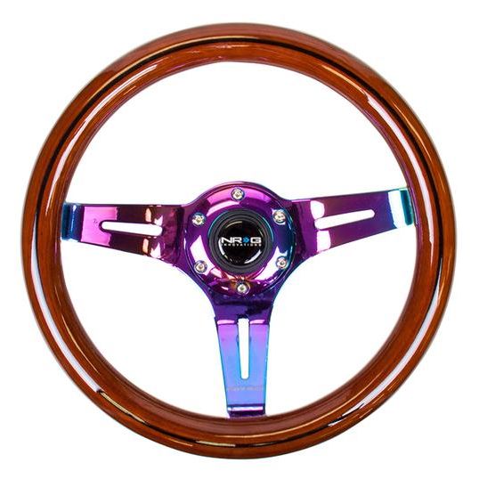 NRG Innovations, 310mm Neochrome Spoke Dark Wood Grain Grip Steering Wheel - ST-310BRB-BK