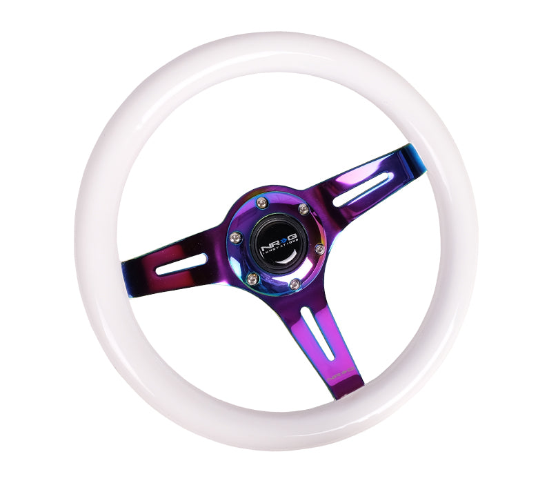 NRG Innovations, 310mm Neochrome Spoke White Wood Grian Steering Wheel - ST-310WT-MC