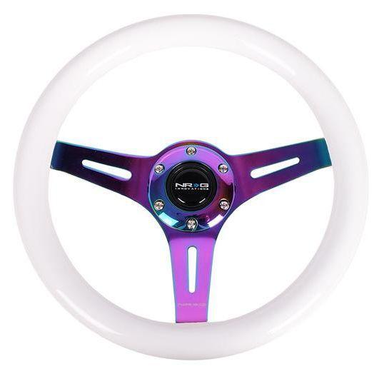 NRG Innovations, 310mm Neochrome Spoke White Wood Grian Steering Wheel - ST-310WT-MC