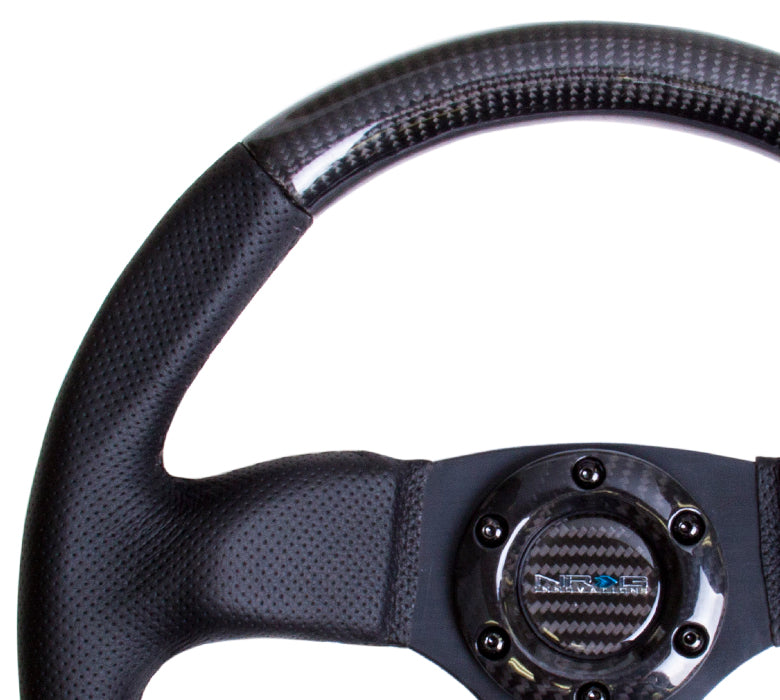 NRG Innovations, 320mm Flat Bottom Carbon Fiber+Leather Grip Steering Wheel - ST-009CFBS