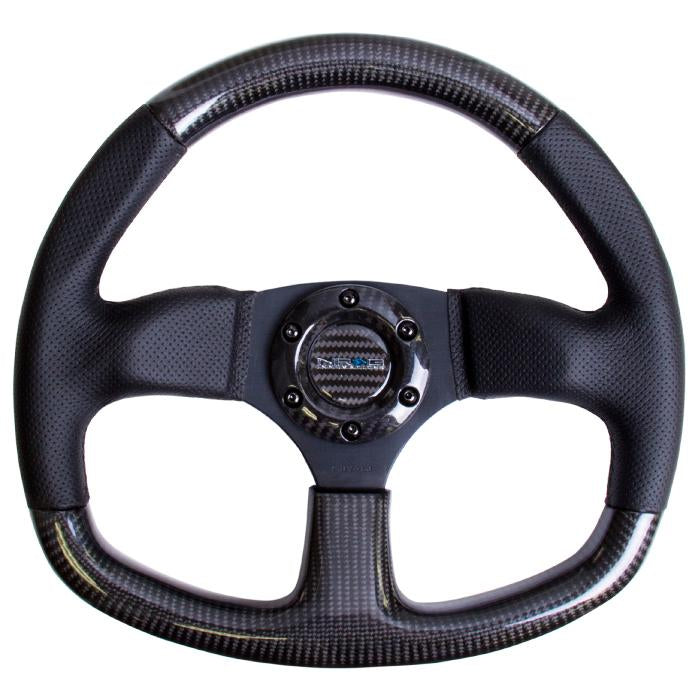 NRG Innovations, 320mm Flat Bottom Carbon Fiber+Leather Grip Steering Wheel - ST-009CFBS