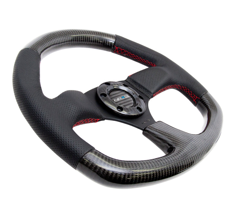 NRG Innovations, 320mm Flat Bottom Carbon Fiber+Leather Grip Steering Wheel - ST-009CFRS