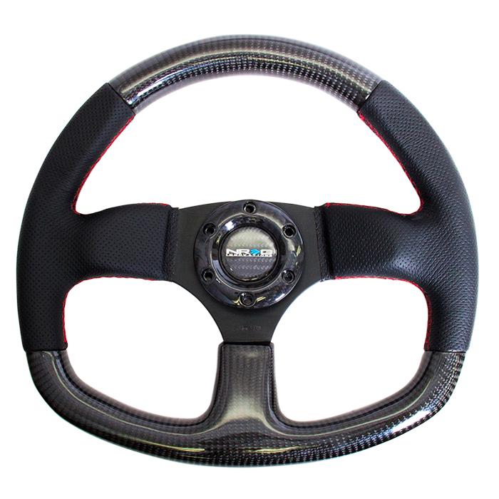 NRG Innovations, 320mm Flat Bottom Carbon Fiber+Leather Grip Steering Wheel - ST-009CFRS