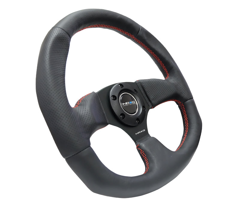 NRG Innovations, 320mm Flat Bottom Leather Grip Steering Wheel - RST-009R-RS