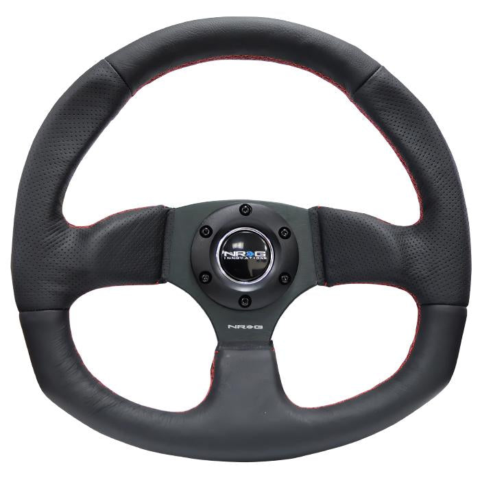 NRG Innovations, 320mm Flat Bottom Leather Grip Steering Wheel - RST-009R-RS