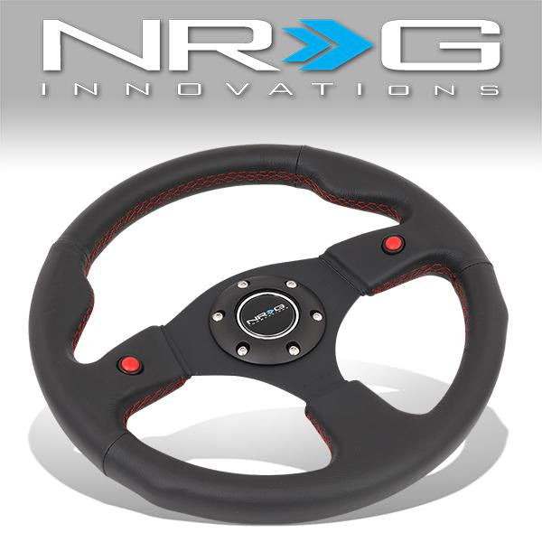 NRG Innovations, 320mm Leather Grip Steering Wheel w/Button - RST-007R