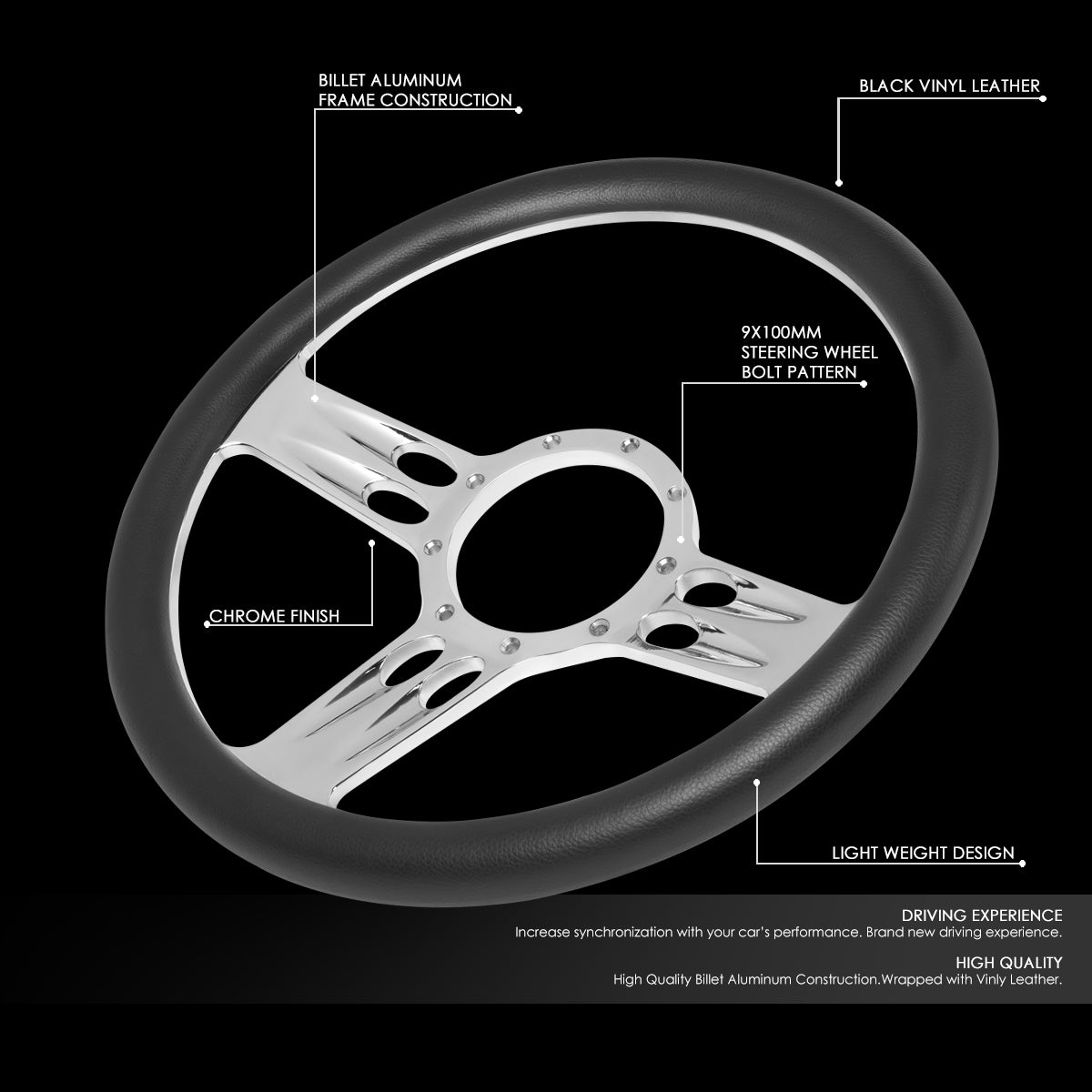 J2 Engineering, 343mm 2.25 in. Deep Dish Banjo Style Leather Handle Steering Wheel