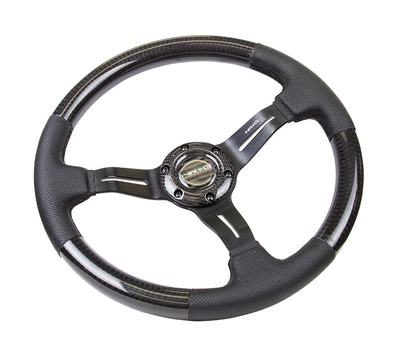 NRG Innovations, 350mm 1.5 in. Deep Dish Carbon Fiber+Leather Grip Steering Wheel - ST-010CFBS