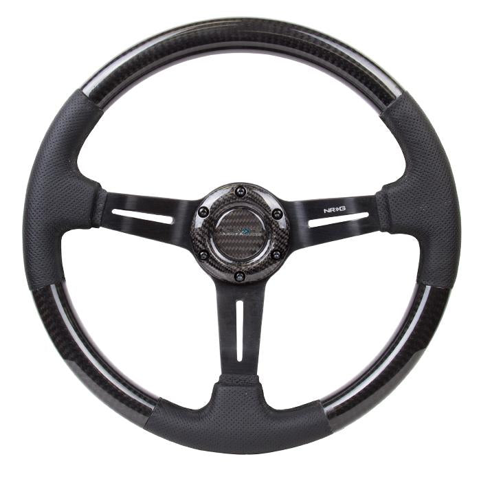 NRG Innovations, 350mm 1.5 in. Deep Dish Carbon Fiber+Leather Grip Steering Wheel - ST-010CFBS