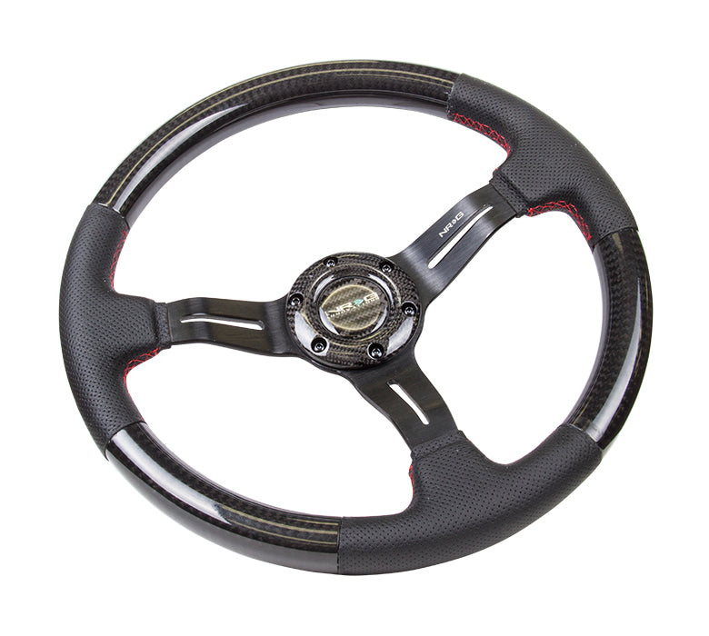 NRG Innovations, 350mm 1.5 in. Deep Dish Carbon Fiber+Leather Grip Steering Wheel - ST-010CFRS