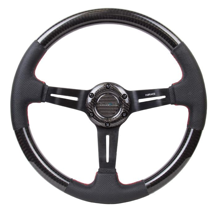 NRG Innovations, 350mm 1.5 in. Deep Dish Carbon Fiber+Leather Grip Steering Wheel - ST-010CFRS