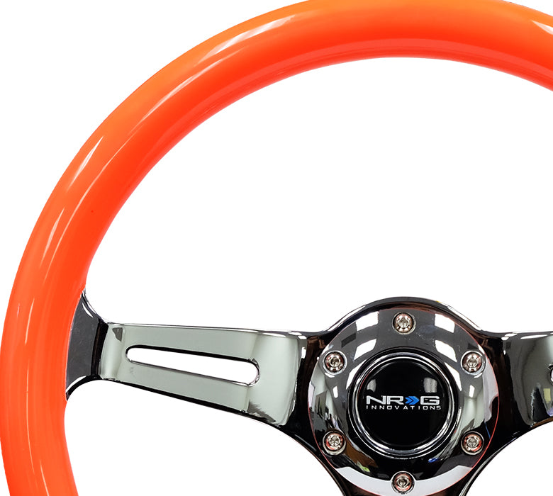 NRG Innovations, 350mm 2 in. Deep Dish Orange Colored Wood Grip Steering Wheel - ST-015CH-NOR