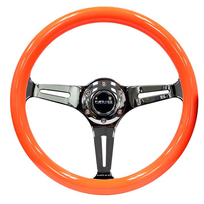 NRG Innovations, 350mm 2 in. Deep Dish Orange Colored Wood Grip Steering Wheel - ST-015CH-NOR