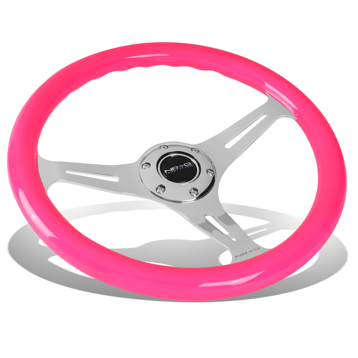 NRG Innovations, 350mm 2 in. Deep Dish Pink Colored Wood Grip Steering Wheel - ST-015CH-NPK