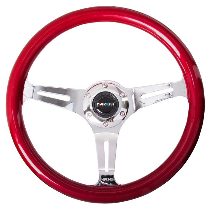 NRG Innovations, 350mm 2 in. Deep Dish Red Colored Wood Grain Steering Wheel - ST-015CH-RD