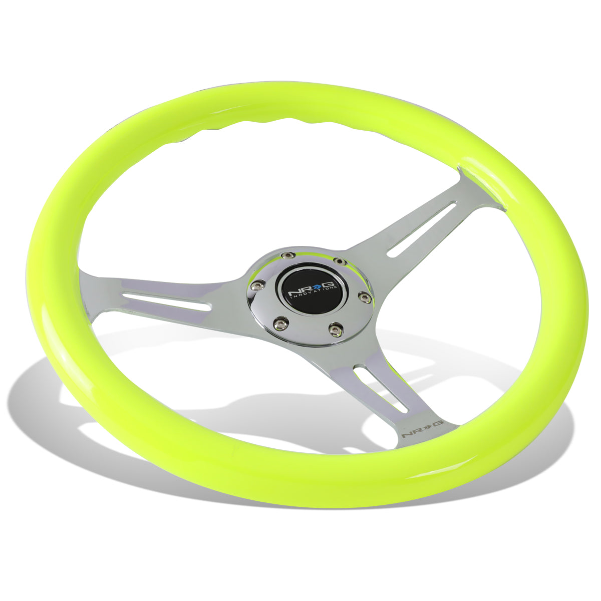 NRG Innovations, 350mm 2 in. Deep Dish Yellow Colored Wood Grip Steering Wheel - ST-015CH-NYW