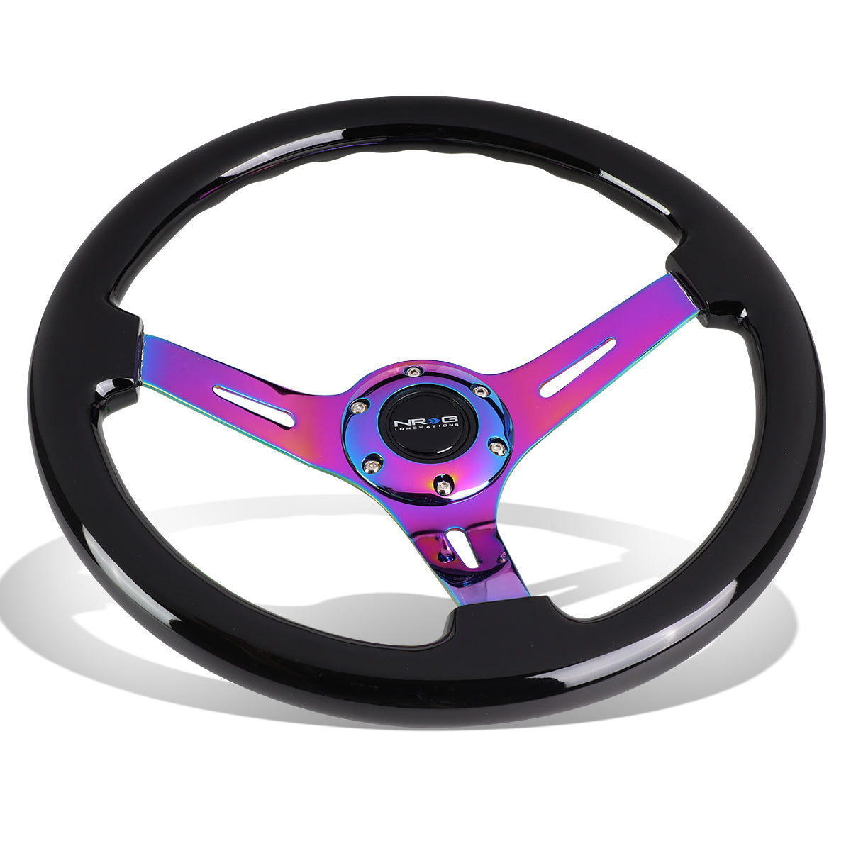 NRG Innovations, 350mm 3 in. Deep Dish Gloss Colored Wood Steering Wheel - RST-055BK-MC