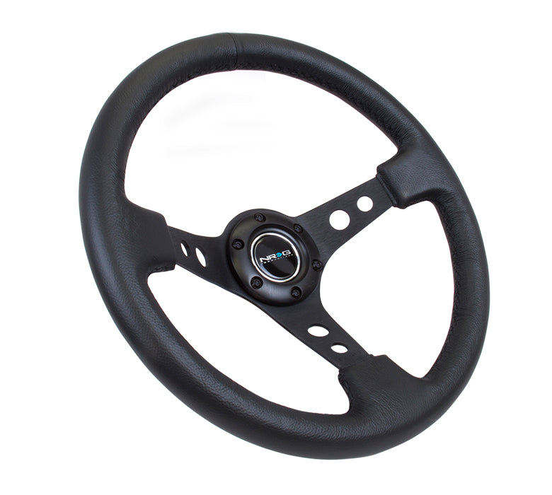 NRG Innovations, 350mm 3 in. Deep Dish Leather Grip Steering Wheel - RST-006BK