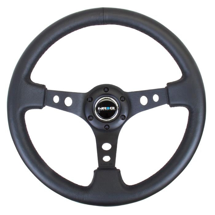 NRG Innovations, 350mm 3 in. Deep Dish Leather Grip Steering Wheel - RST-006BK