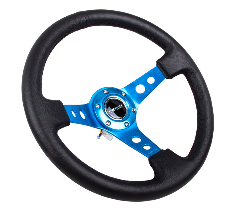 NRG Innovations, 350mm 3 in. Deep Dish Leather Grip Steering Wheel - RST-006BL