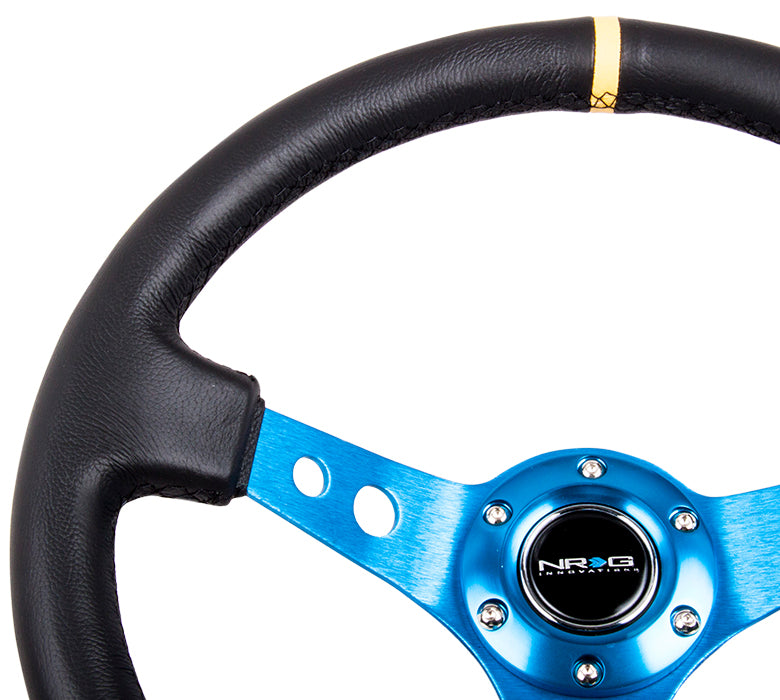 NRG Innovations, 350mm 3 in. Deep Dish Leather Grip Steering Wheel - RST-006BL-Y