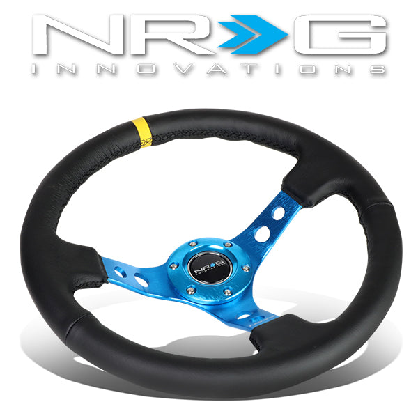 NRG Innovations, 350mm 3 in. Deep Dish Leather Grip Steering Wheel - RST-006BL-Y