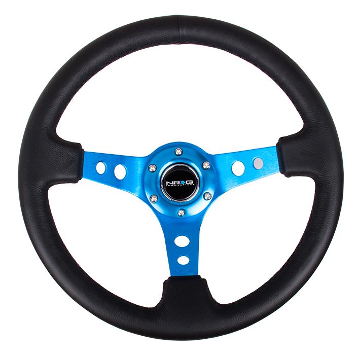 NRG Innovations, 350mm 3 in. Deep Dish Leather Grip Steering Wheel - RST-006BL