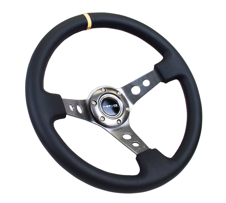 NRG Innovations, 350mm 3 in. Deep Dish Leather Grip Steering Wheel - RST-006GM-Y