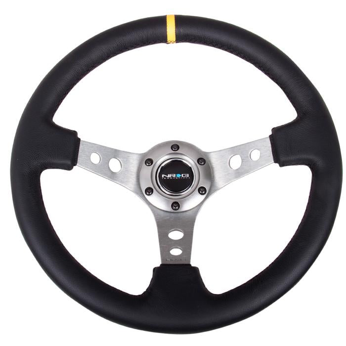 NRG Innovations, 350mm 3 in. Deep Dish Leather Grip Steering Wheel - RST-006GM-Y