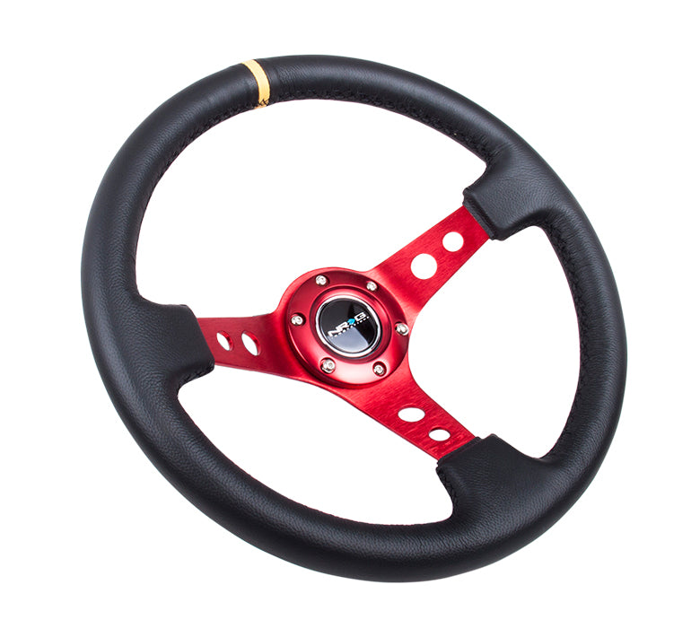 NRG Innovations, 350mm 3 in. Deep Dish Leather Grip Steering Wheel - RST-006RD-Y