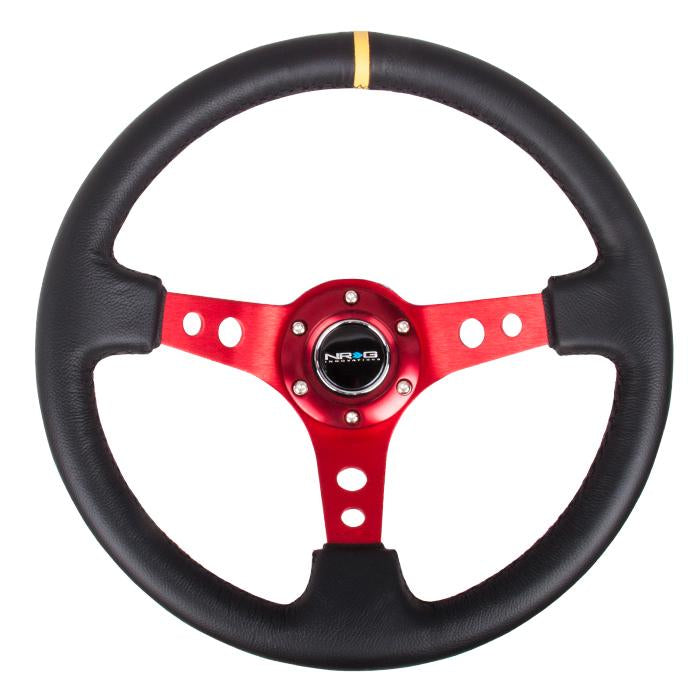 NRG Innovations, 350mm 3 in. Deep Dish Leather Grip Steering Wheel - RST-006RD-Y