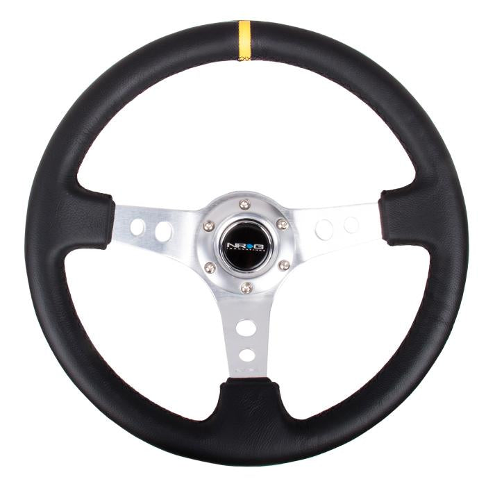 NRG Innovations, 350mm 3 in. Deep Dish Leather Grip Steering Wheel - RST-006SL-Y