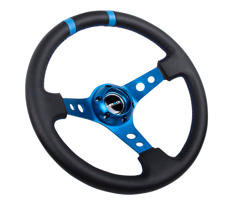 NRG Innovations, 350mm 3 in. Deep Dish Leather Grip Steering Wheel - RST-016R-BL