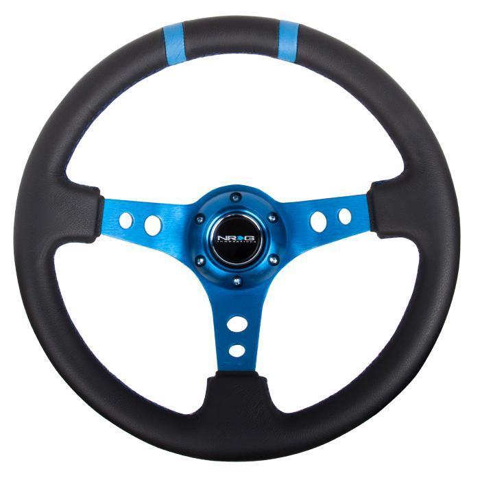 NRG Innovations, 350mm 3 in. Deep Dish Leather Grip Steering Wheel - RST-016R-BL