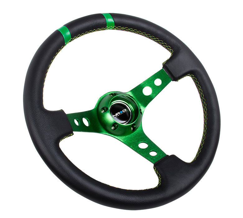 NRG Innovations, 350mm 3 in. Deep Dish Leather Grip Steering Wheel - RST-016R-GN